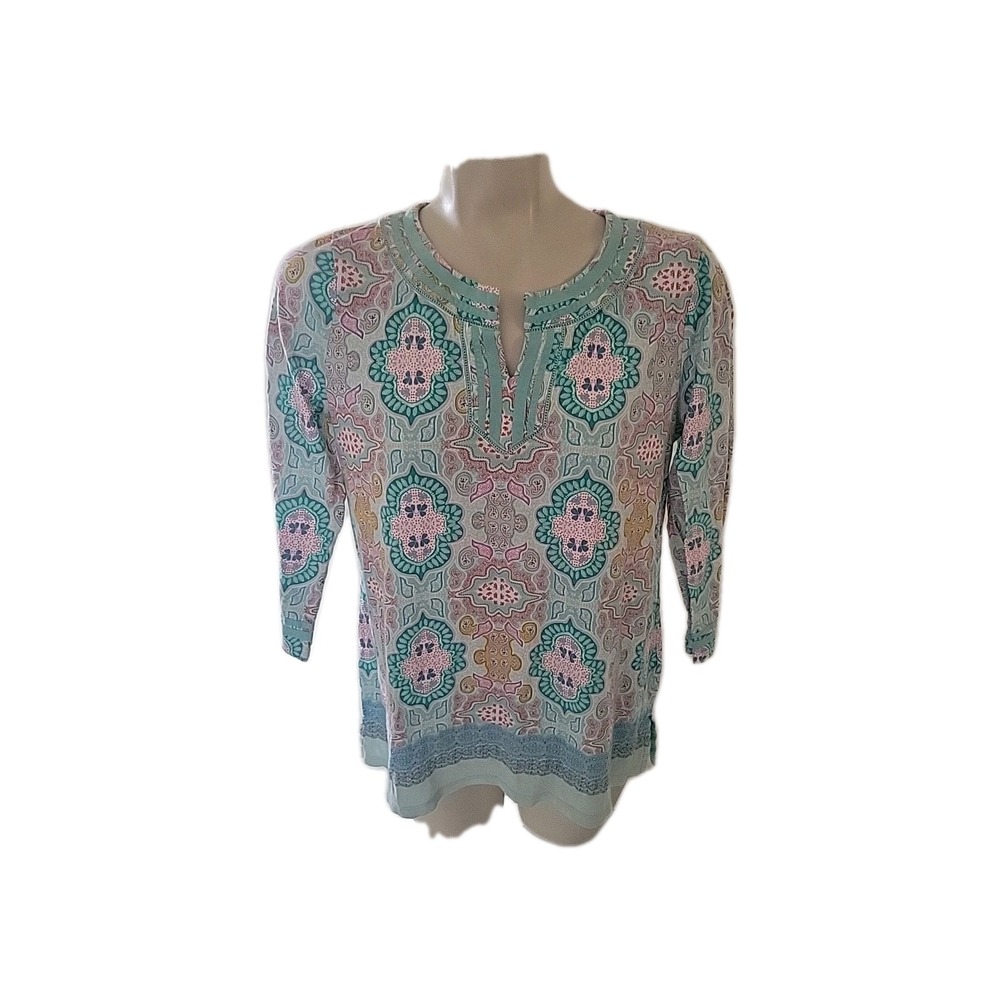 TALBOT'S Patterned Tunic Pastel‎ Paisley Long Sleeve Blouse contemporary momcore